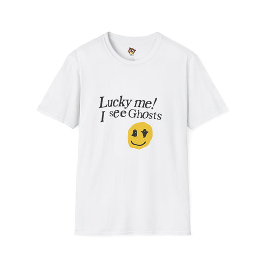 Lucky Me! I See Ghosts T-Shirt, Unisex Graphic Tee, Halloween Shirt, Gifts for Ghost Lovers, Casual Wear, Spooky Vibes